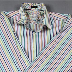 Mens Lg Bugatchi UOMO Classic fit 100% Cotton button up long slv shirt Colorful